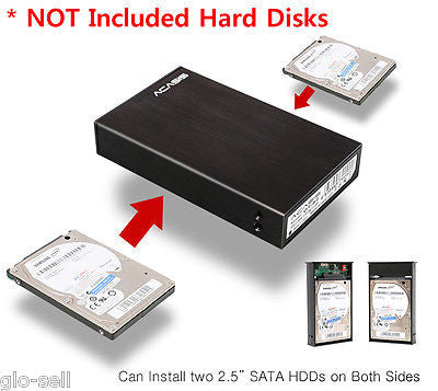 2.5" Dual external hard drive USB 3.0 HDD for RAID 0 combine unite aluminum case
