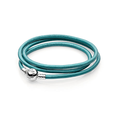 Leather BRACELET Medium Aquamarine color