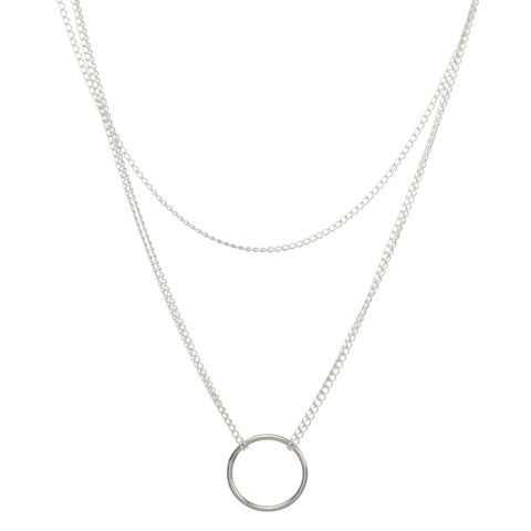 Silver Necklace Empty Circle double Chain