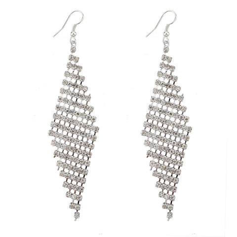 Silver Earring Rhombus with Diamonds
