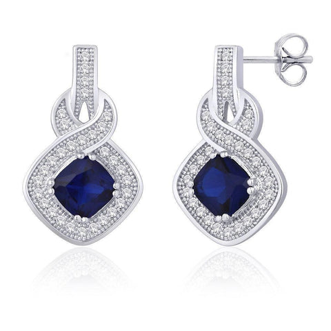 Silver Earring with Sapphire and Diamonds
