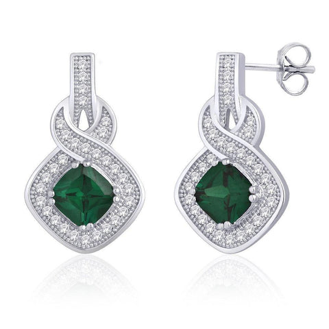 Silver Earring with Emerald and Diamonds