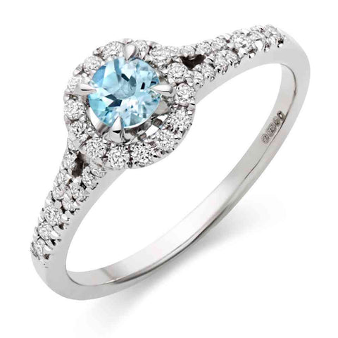 Silver Ring With Diamonds and Aquamarine