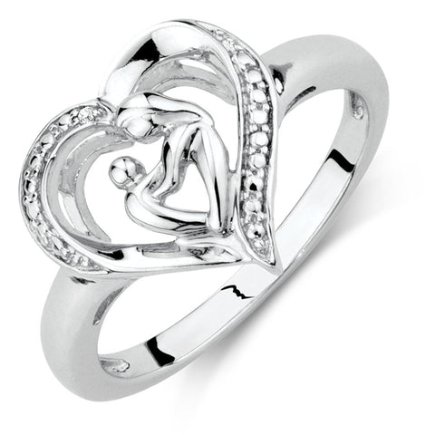Silver Ring Mother and Son in Heart