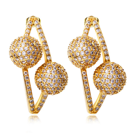 Gold Earring Double balls with Cubic